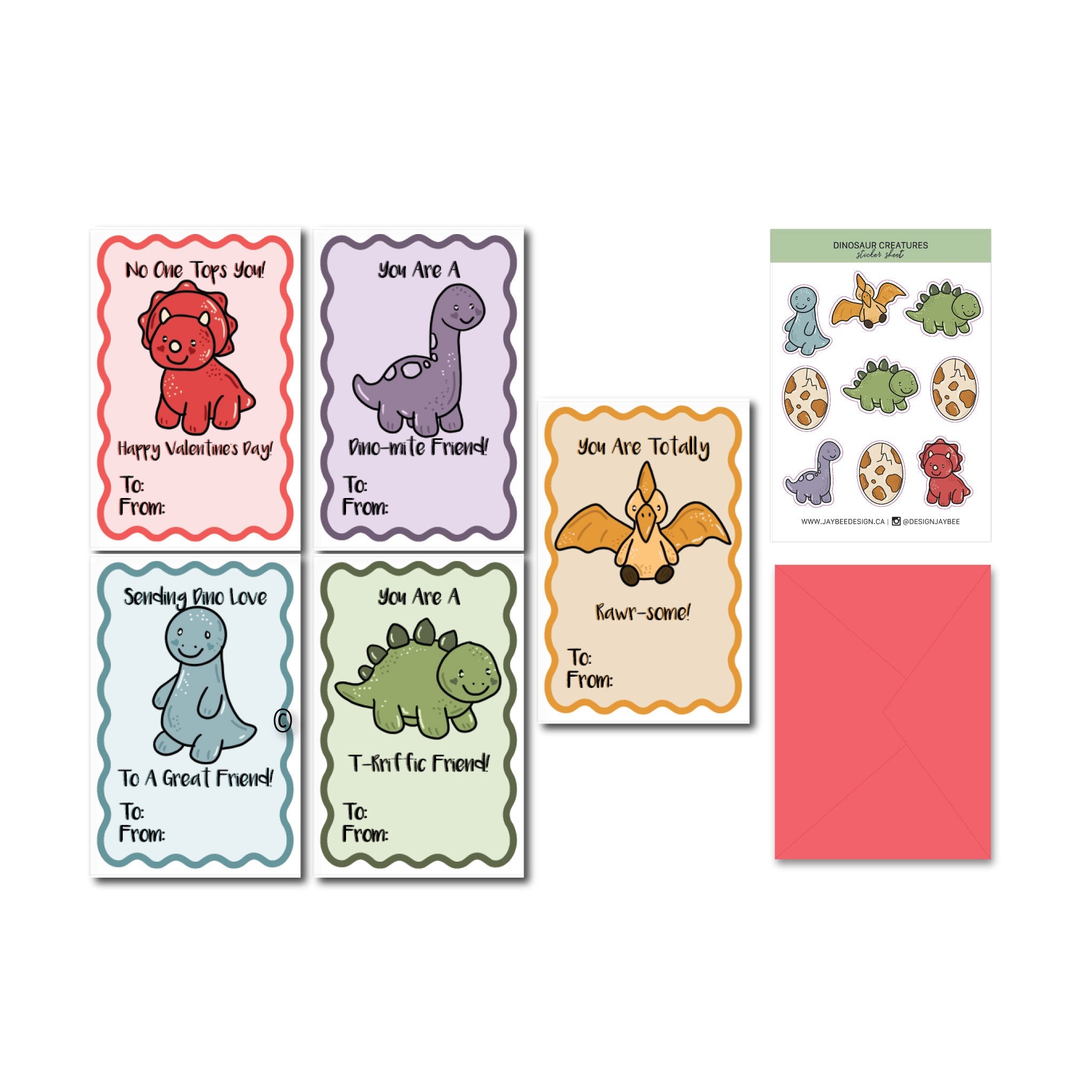 Dinosaur Valentine Set - Card Set
