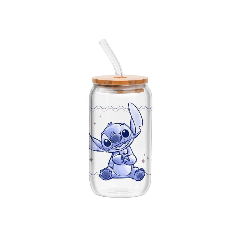 Disney Stitch 16oz Glass Tumbler w/ Bamboo Lid