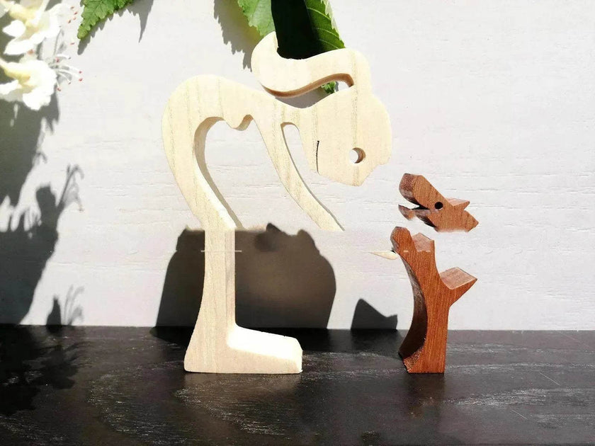 DIY Figurine Wood Dog Ornament Sculpture Home Decoration A Man A Dog Wood Sculpture Christmas Gifts Model Decor