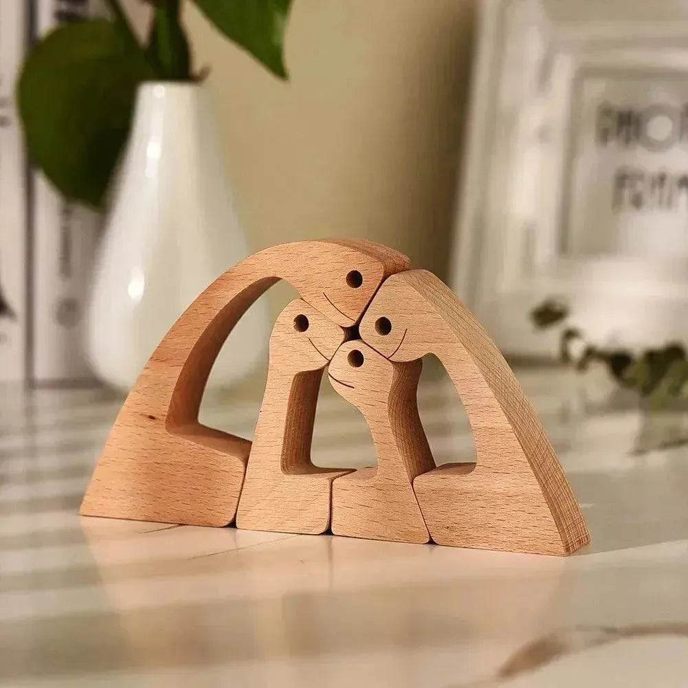 DIY Figurine Wood Dog Ornament Sculpture Home Decoration A Man A Dog Wood Sculpture Christmas Gifts Model Decor