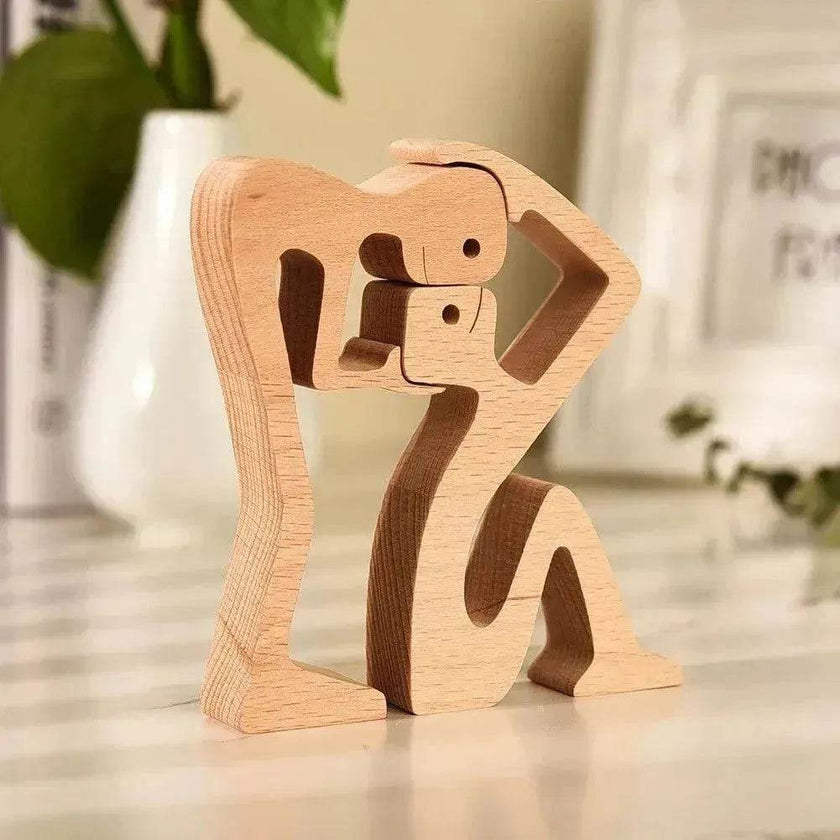 DIY Figurine Wood Dog Ornament Sculpture Home Decoration A Man A Dog Wood Sculpture Christmas Gifts Model Decor