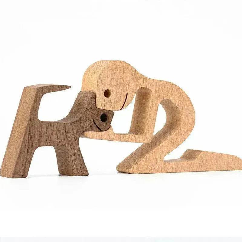 DIY Figurine Wood Dog Ornament Sculpture Home Decoration A Man A Dog Wood Sculpture Christmas Gifts Model Decor