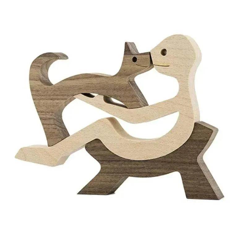 DIY Figurine Wood Dog Ornament Sculpture Home Decoration A Man A Dog Wood Sculpture Christmas Gifts Model Decor
