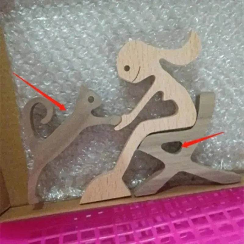 DIY Figurine Wood Dog Ornament Sculpture Home Decoration A Man A Dog Wood Sculpture Christmas Gifts Model Decor