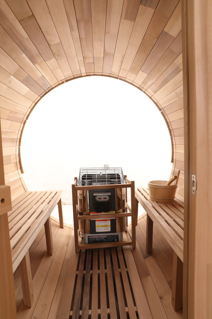 Blisspod | Prague | Canadian Red Cedar Outdoor Steam Barell Sauna | Full Glass Back | 70.87