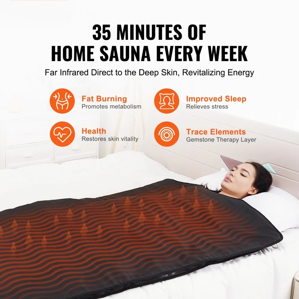 Portable Far Infrared Sauna Blanket for Home, Adjustable Heat and Timer, 75 x 35 in
