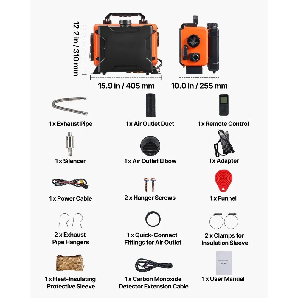 8KW Diesel Air Heater, 12V/24V All-in-One Portable Parking Heater with Remote Control and LCD Screen