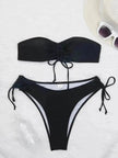 Drawstring Design Tube Bikini Summer Solid Color Charming Swimsuit For Beach Party Womens Clothing