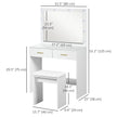 Olivia Vanity Desk Set with Stool and LED Lighting Mirror-White