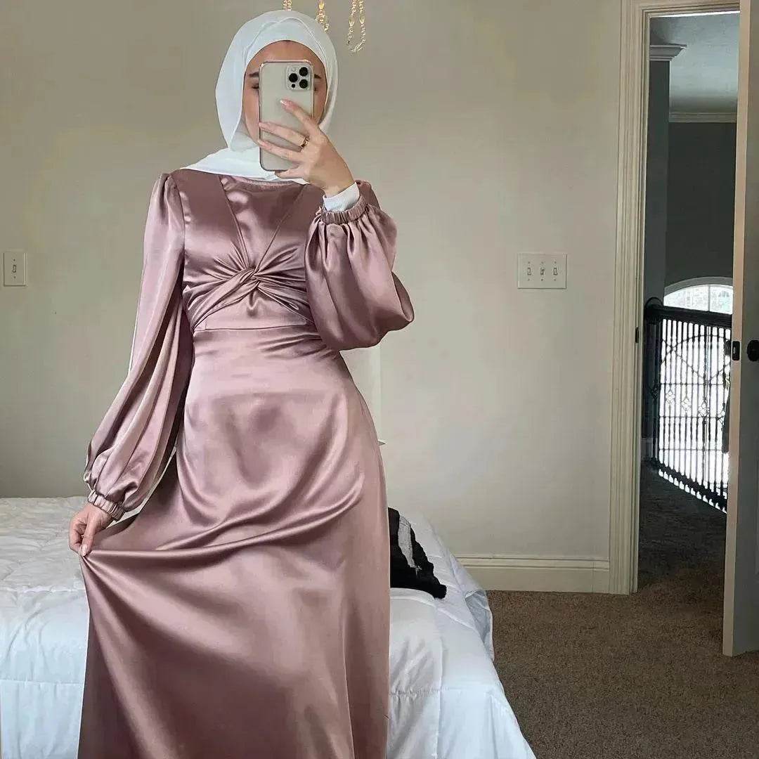 Dubai Middle East Kaftan Abaya Turkey Satin Dress.