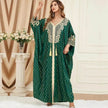 Dubai Turkey Arab Green Gilding Batwing Sleeve Bow Tie Stitching Middle East Popular Plus Size Tassel Split Dress