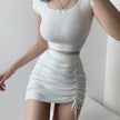 Hot Girl Hip Skirt Design High Waist With Straps Stretch Knitted Women's Mini Drawstring Split Skirt