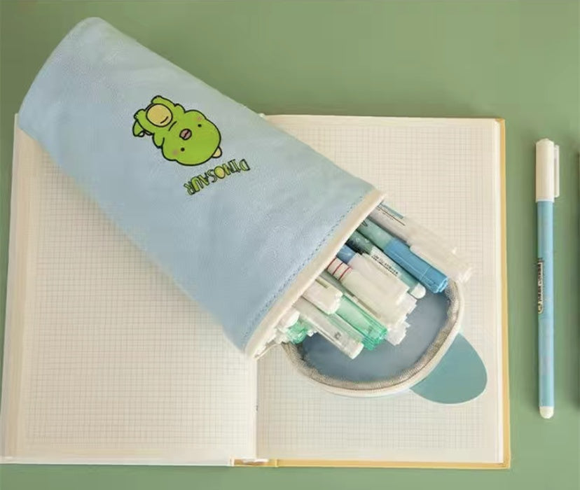 Kawaii Cartoon Canvas Pencil Case – Cute Round Pencil Bag for Kids & Students