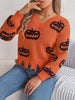 Halloween Contrast Color Pumpkin Cut Long Sleeve Sweater