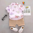 Summer  Flower Lapel Shirt Two-piece Set for boys Short sleeve shirt and short pant