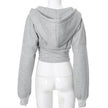 Y2K Slim-Fit Zip-Up Corset Hoodie – Long Sleeve Street Fashion Cardigan in Grey & White (S–L)