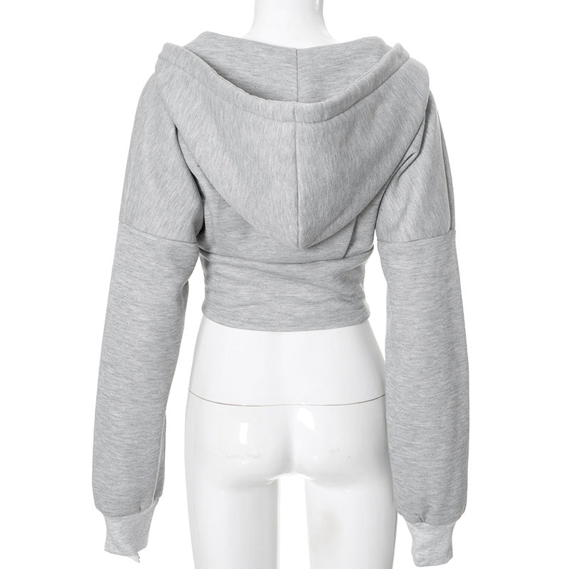 Y2K Slim-Fit Zip-Up Corset Hoodie – Long Sleeve Street Fashion Cardigan in Grey & White (S–L)