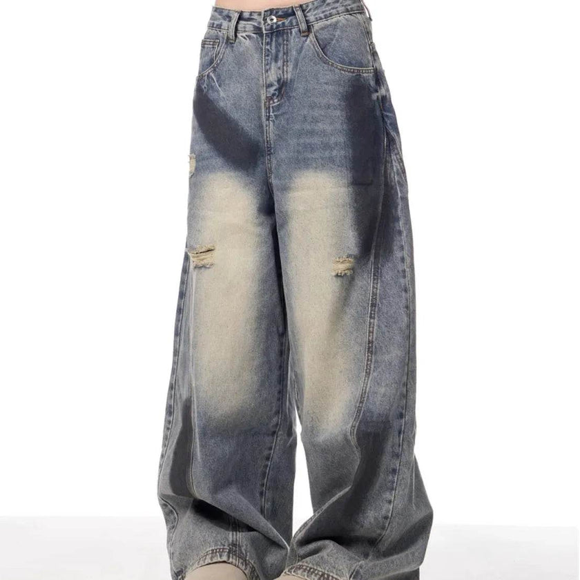 Splash Ink Ripped Machete Baggy Jeans Pant For Women Loose-fitting Wide-leg Trousers