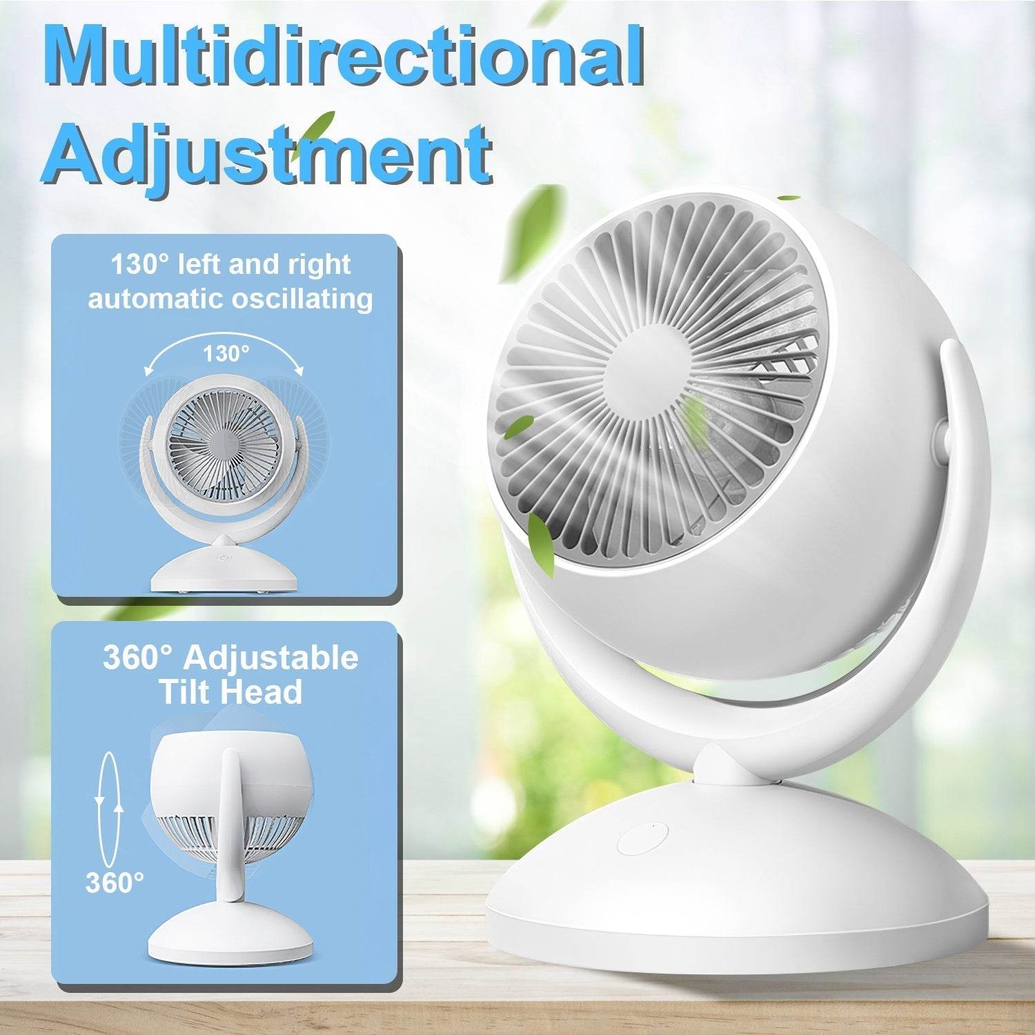 Portable Desk Fan Rechargeable Oscillating Tilting Fan With 4 Speeds 360 Degree
