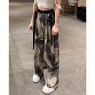 New Painting Ice Silk Wide-leg Baggy Trouser Pants Summer Women