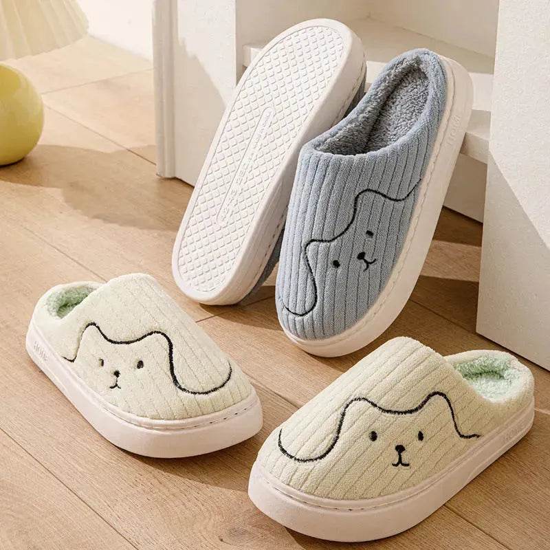 Striped Cat Slippers Indoor Couple Non-slip Floor Bedroom Slipper Winter Warm Plush House Shoes Women Men