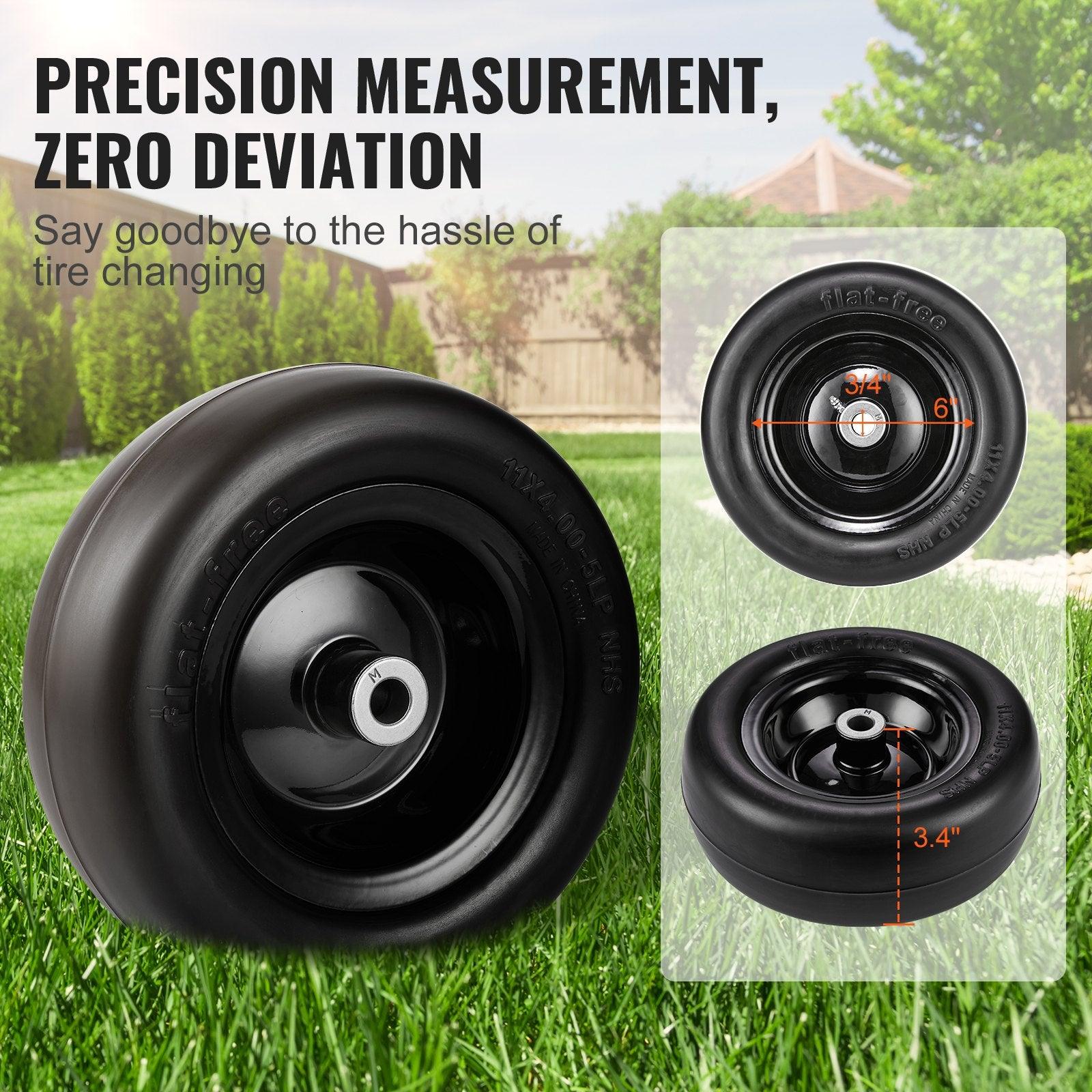 VEVOR Lawn Mower Tires With Rim, Tubeless Tractor Tires, 2-Pack Tire And Wheel Assemby, Flat-free PU Tire, Centered Hub, Bushing Size, 20 PCS Adapters For Riding Mowers Lawn Tractors