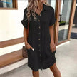 Womens Button Down Shirt Dress Summer Cotton Linen Dress V-Neck Mini Dress Casual Short Sleeve Loose Tunic Dresses