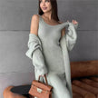 Women 2pcs Winter outfit set  Long dress Cashmere Long Cardigan Jacket