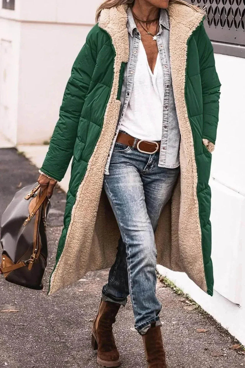 Classy Fleece lined Long Hooded Puffer Winter coat for women