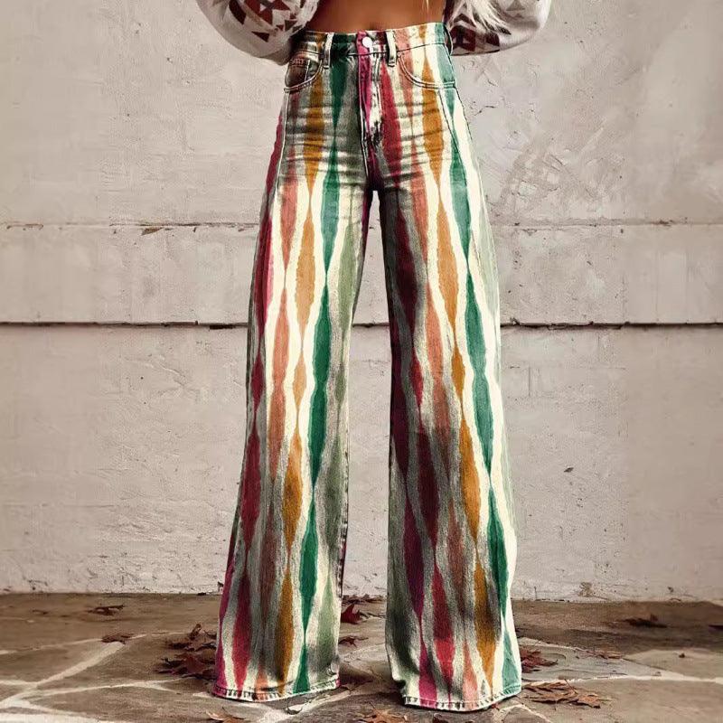 Graphic Printed Bell Bottom Pants for Women – 3D Print Flare Denim Trousers
