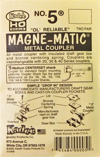 Kadee #5 HO Magne-Matic Metal Coupler Medium 9/32
