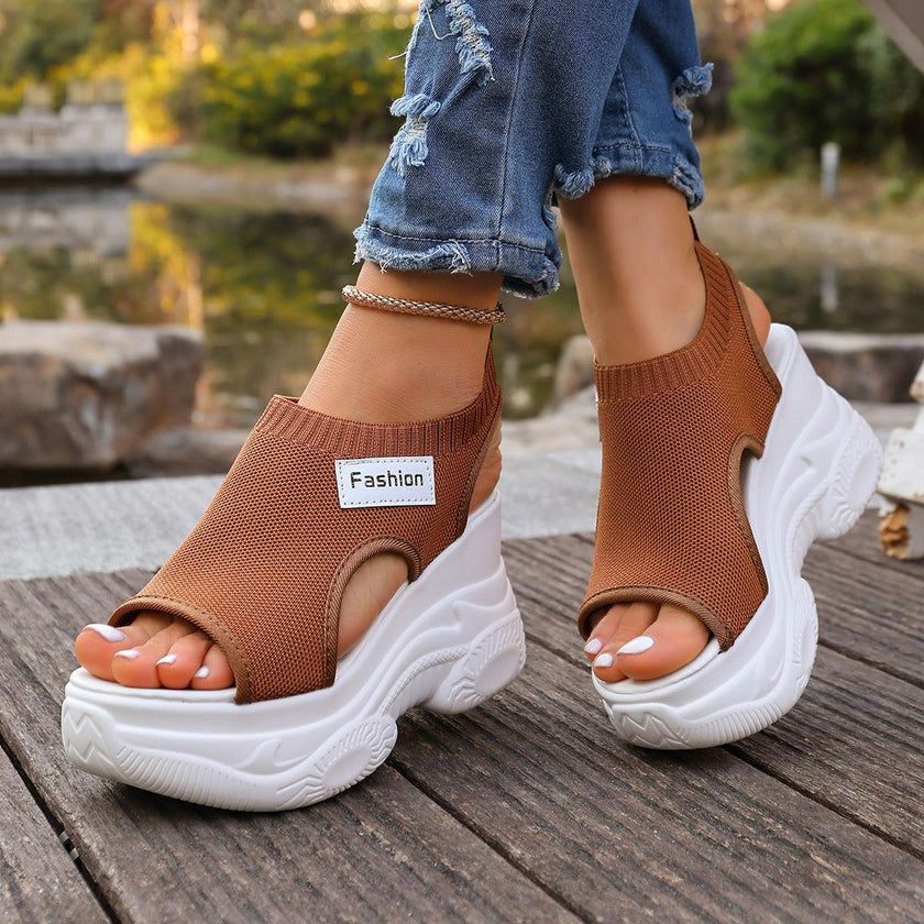 Women's Chunky Wedge Sandals – Open Toe Breathable Slip-On Platform Shoes