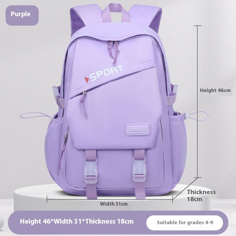 Sport School Backpack for Girls – Large Capacity, Waterproof Oxford Cloth (Black, Gray, Purple)