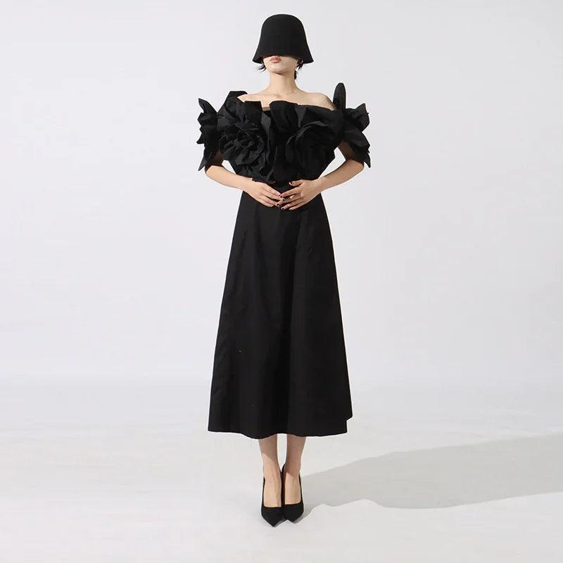 Fashion Heavy Industry Women's Three-dimensional Flower Design Dress