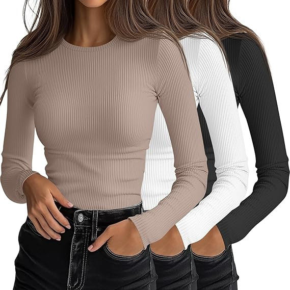 Women's 3D Print Crew-Neck Slim-Fit Long-Sleeve T-Shirt | Canada & USA