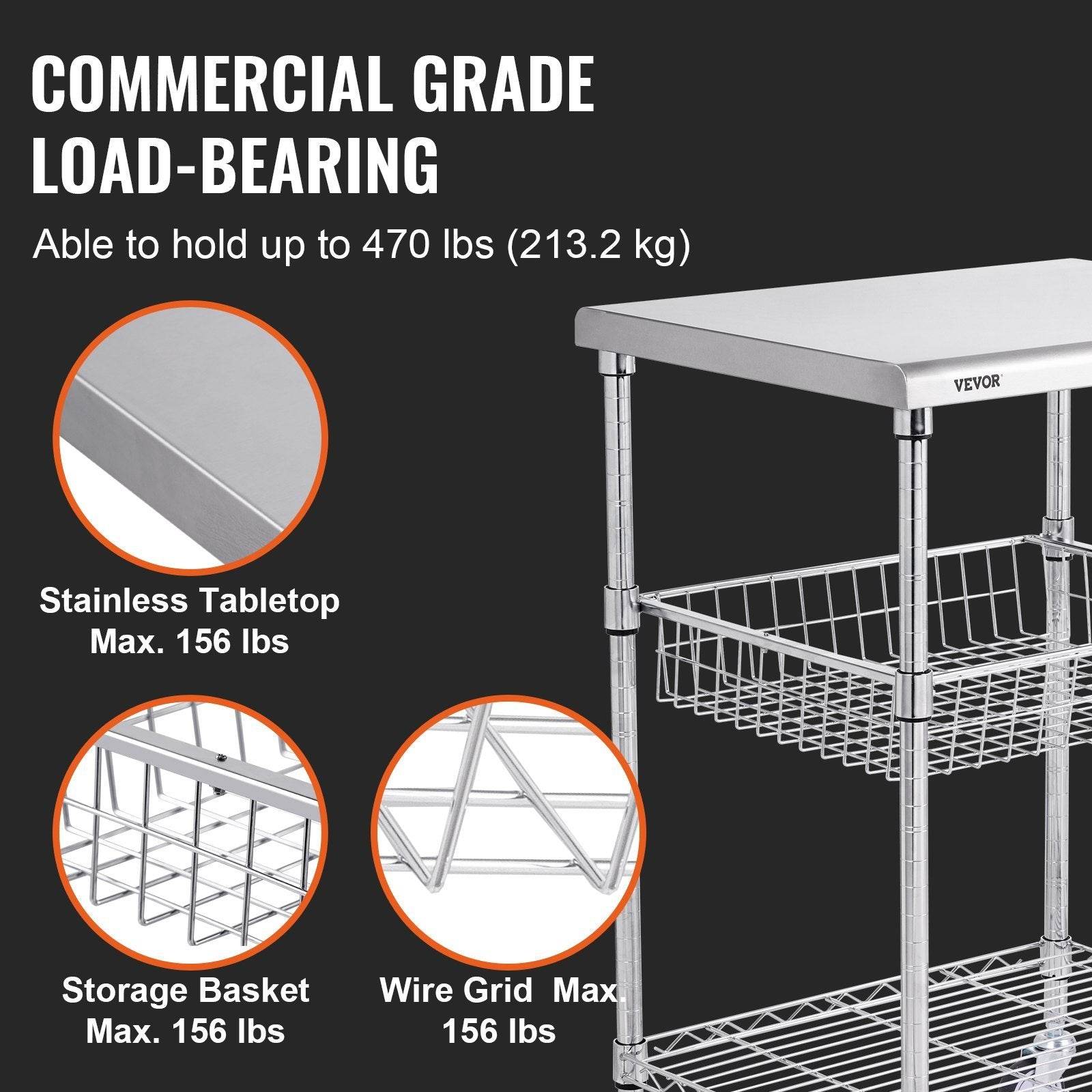 VEVOR 3-Tier Workbench Utility Cart for Kitchen Office