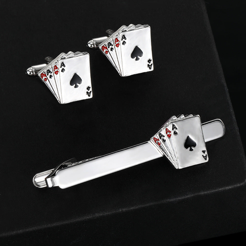 Men's Poker Cufflinks & Tie Clip Set – Alloy Business Shirt Cufflinks | Canada & USA