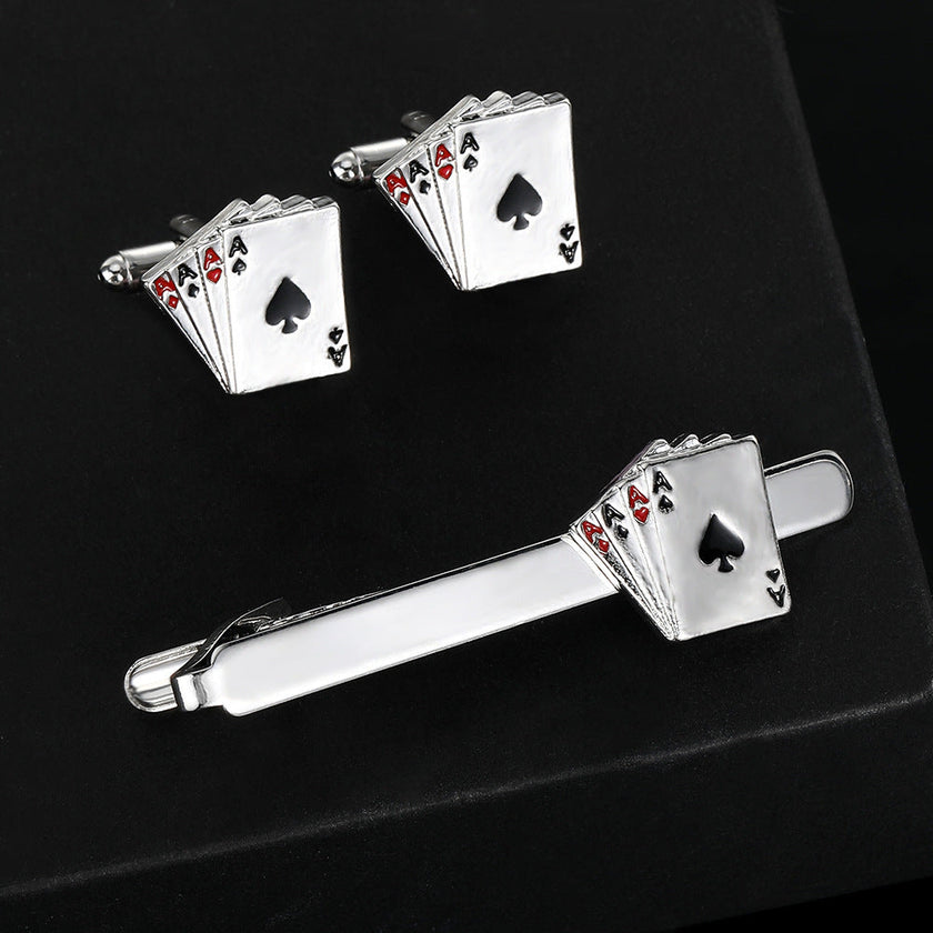 Men's Poker Cufflinks & Tie Clip Set – Alloy Business Shirt Cufflinks | Canada & USA