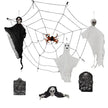 Outdoor Halloween Decorations 8-Piece Set, Hanging Ghosts Decor And Cobweb And Gravestone With Lighted Up Eyes, Scary Swinging Ghost Flying For Yard Patio Lawn Garden