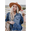 Loose Denim Jacket with Ruffled Sleeves Casual Cotton Style