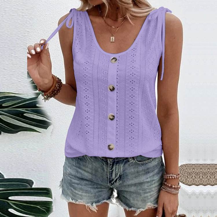 Casual summer U-neck Vest Women Shoulder With Bow Tie Summer blouse top