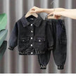 Neutral Unisex Denim Suit Spring Clothes Western Style Denim Two piece for boys and girls