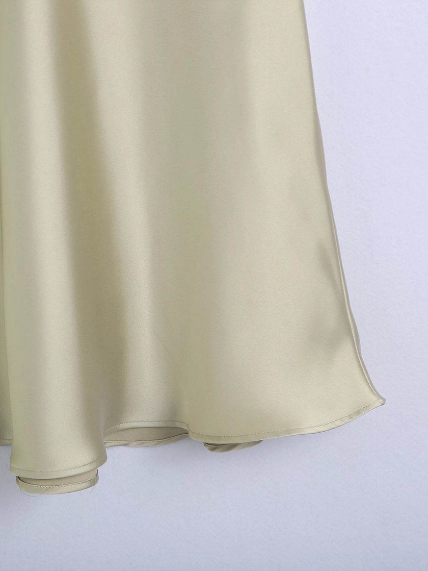 High Waisted Midi Silk Satin Skirt