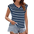 Fashion Stripe Print V-neck Short-sleeved T-Shirt Summer Loose Casual top for Women