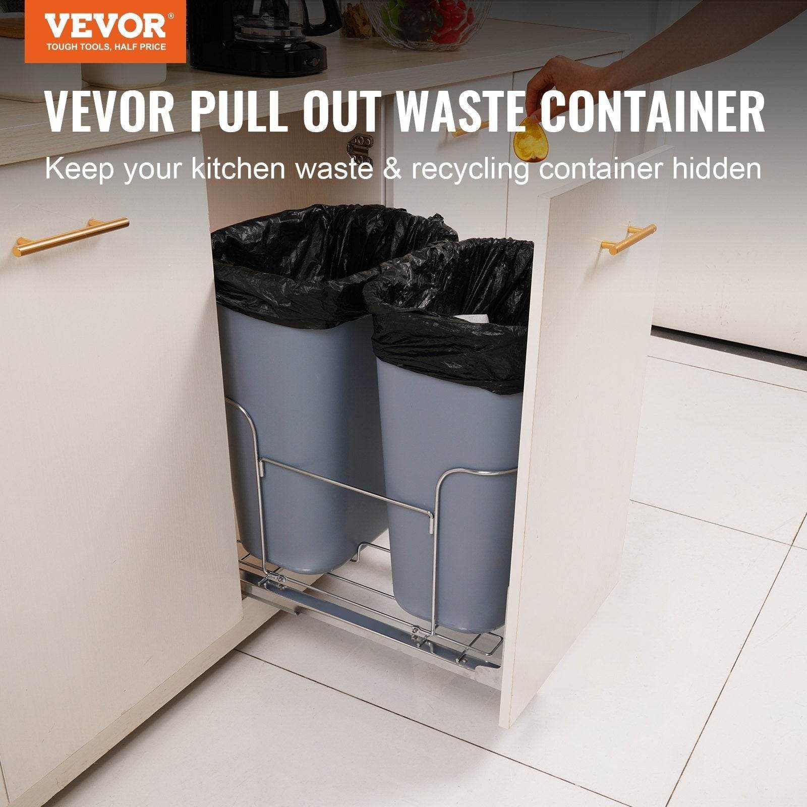 Pull-Out Trash Can, 35Lx2 Double Bins, Under Mount Kitchen Waste Container With Slide And Door Mounting Kit, 110 Lbs Load Capacity Heavy Duty Garbage Recycling Bin For Kitchen Cabinet, Sink