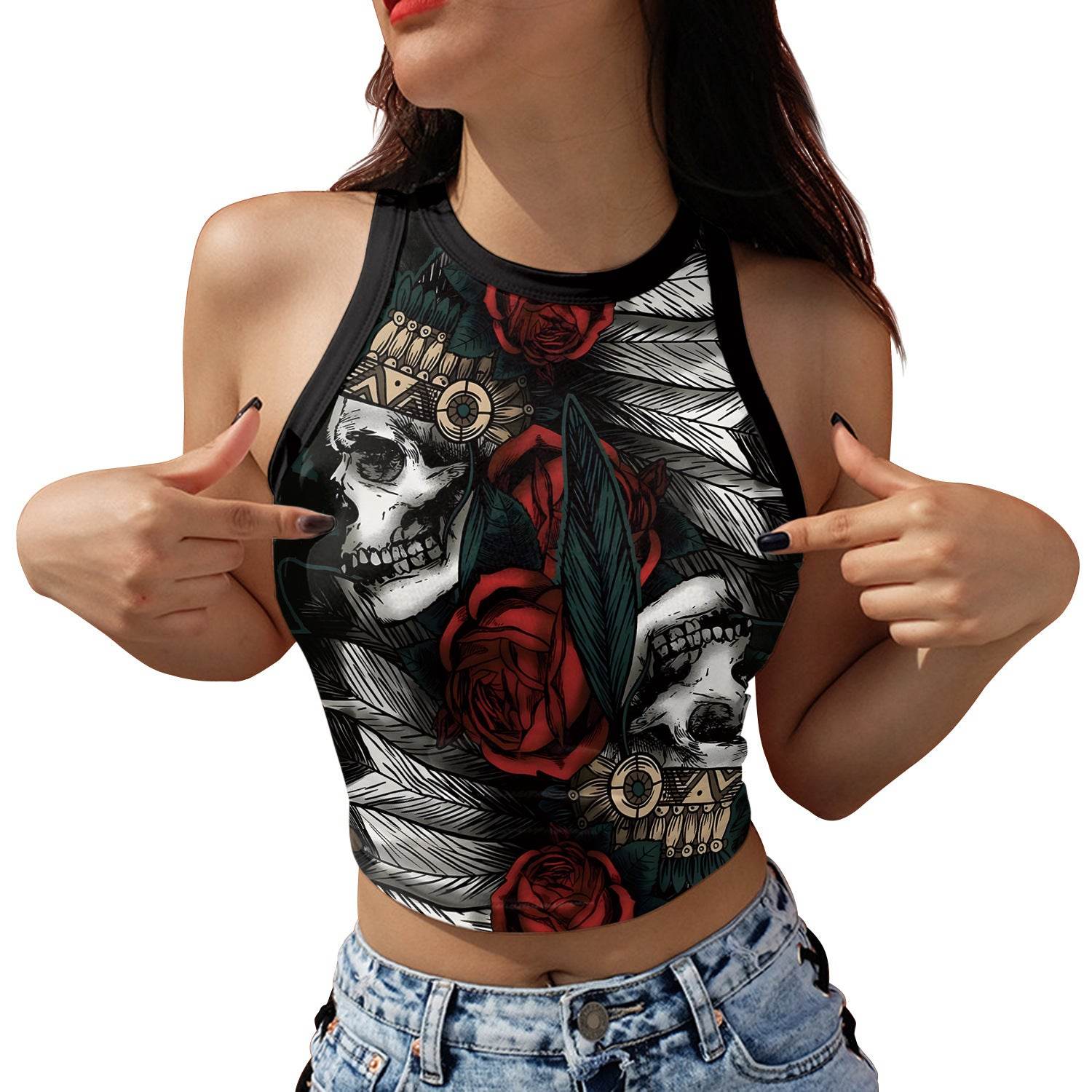 Halloween Printed Skeleton Skull Vest crop Top For Women