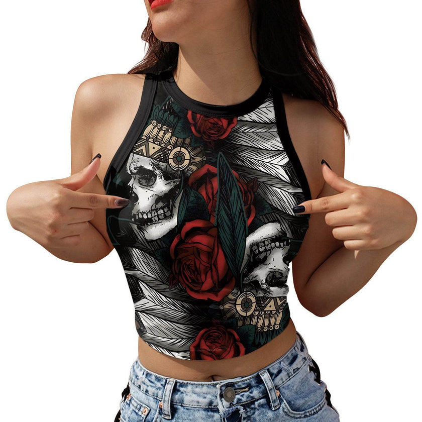 Halloween Printed Skeleton Skull Vest crop Top For Women