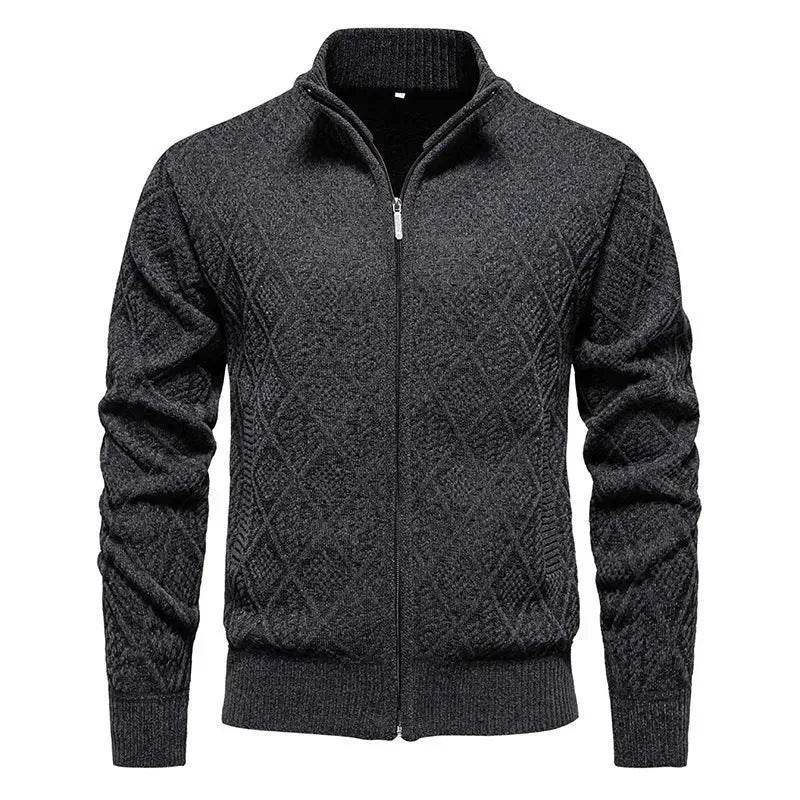 2025 Fall Winter Men Fleece-lined Thick Stand Collar Sweater Cardigan for men