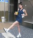 Mini Sleeveless Sheath Denim jeans halter neck Dress