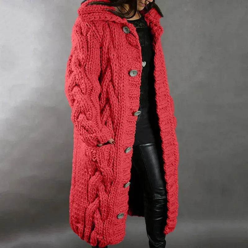 Chunky Long Knitted Hoodie winter Long Cardigan  sweater Jacket women